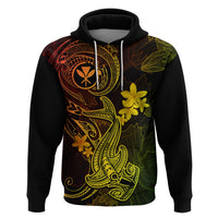 Hawaii Hoodie Hammerhead Shark Tattoo Mix Polynesian Plumeria Reggae Version - Wonder Print Shop
