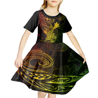 Hawaii Kid Short Sleeve Dress Hammerhead Shark Tattoo Mix Polynesian Plumeria Reggae Version - Wonder Print Shop