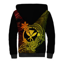 Hawaii Sherpa Hoodie Hammerhead Shark Tattoo Mix Polynesian Plumeria Reggae Version - Wonder Print Shop