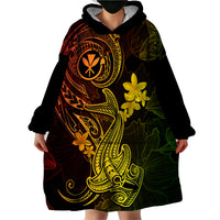 Hawaii Wearable Blanket Hoodie Hammerhead Shark Tattoo Mix Polynesian Plumeria Reggae Version - Wonder Print Shop