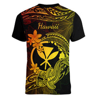 Hawaii Women V Neck T Shirt Hammerhead Shark Tattoo Mix Polynesian Plumeria Reggae Version - Wonder Print Shop