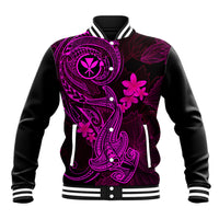 Hawaii Baseball Jacket Hammerhead Shark Tattoo Mix Polynesian Plumeria Pink Version - Wonder Print Shop