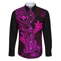 Hawaii Family Matching Mermaid Dress and Hawaiian Shirt Hammerhead Shark Tattoo Mix Polynesian Plumeria Pink Version - Wonder Print Shop