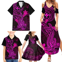 Hawaii Family Matching Summer Maxi Dress and Hawaiian Shirt Hammerhead Shark Tattoo Mix Polynesian Plumeria Pink Version - Wonder Print Shop