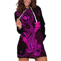 Hawaii Hoodie Dress Hammerhead Shark Tattoo Mix Polynesian Plumeria Pink Version - Wonder Print Shop