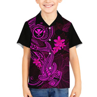 Hawaii Kid Hawaiian Shirt Hammerhead Shark Tattoo Mix Polynesian Plumeria Pink Version - Wonder Print Shop