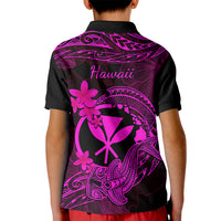 Hawaii Kid Polo Shirt Hammerhead Shark Tattoo Mix Polynesian Plumeria Pink Version - Wonder Print Shop