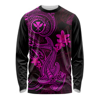 Hawaii Long Sleeve Shirt Hammerhead Shark Tattoo Mix Polynesian Plumeria Pink Version - Wonder Print Shop