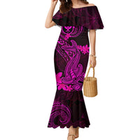 Hawaii Mermaid Dress Hammerhead Shark Tattoo Mix Polynesian Plumeria Pink Version - Wonder Print Shop