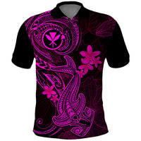 Hawaii Polo Shirt Hammerhead Shark Tattoo Mix Polynesian Plumeria Pink Version - Wonder Print Shop