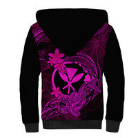Hawaii Sherpa Hoodie Hammerhead Shark Tattoo Mix Polynesian Plumeria Pink Version - Wonder Print Shop