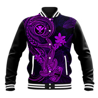 Hawaii Baseball Jacket Hammerhead Shark Tattoo Mix Polynesian Plumeria Purple Version - Wonder Print Shop