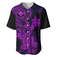 Hawaii Baseball Jersey Hammerhead Shark Tattoo Mix Polynesian Plumeria Purple Version - Wonder Print Shop