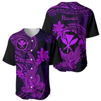 Hawaii Baseball Jersey Hammerhead Shark Tattoo Mix Polynesian Plumeria Purple Version - Wonder Print Shop