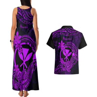 Hawaii Couples Matching Tank Maxi Dress and Hawaiian Shirt Hammerhead Shark Tattoo Mix Polynesian Plumeria Purple Version - Wonder Print Shop