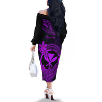Hawaii Family Matching Off Shoulder Long Sleeve Dress and Hawaiian Shirt Hammerhead Shark Tattoo Mix Polynesian Plumeria Purple Version - Wonder Print Shop
