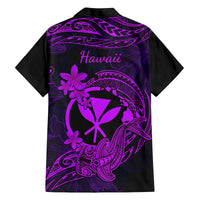 Hawaii Family Matching Off Shoulder Maxi Dress and Hawaiian Shirt Hammerhead Shark Tattoo Mix Polynesian Plumeria Purple Version - Wonder Print Shop