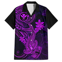 Hawaii Family Matching Short Sleeve Bodycon Dress and Hawaiian Shirt Hammerhead Shark Tattoo Mix Polynesian Plumeria Purple Version - Wonder Print Shop