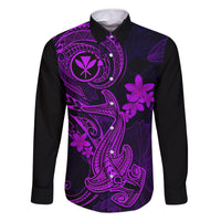 Hawaii Family Matching Summer Maxi Dress and Hawaiian Shirt Hammerhead Shark Tattoo Mix Polynesian Plumeria Purple Version - Wonder Print Shop