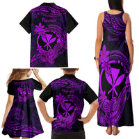 Hawaii Family Matching Tank Maxi Dress and Hawaiian Shirt Hammerhead Shark Tattoo Mix Polynesian Plumeria Purple Version - Wonder Print Shop