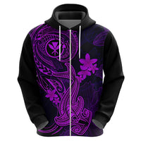 Hawaii Hoodie Hammerhead Shark Tattoo Mix Polynesian Plumeria Purple Version - Wonder Print Shop