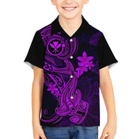 Hawaii Kid Hawaiian Shirt Hammerhead Shark Tattoo Mix Polynesian Plumeria Purple Version - Wonder Print Shop