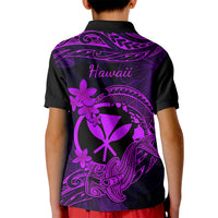 Hawaii Kid Polo Shirt Hammerhead Shark Tattoo Mix Polynesian Plumeria Purple Version - Wonder Print Shop