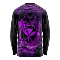 Hawaii Long Sleeve Shirt Hammerhead Shark Tattoo Mix Polynesian Plumeria Purple Version - Wonder Print Shop