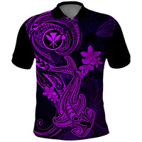 Hawaii Polo Shirt Hammerhead Shark Tattoo Mix Polynesian Plumeria Purple Version - Wonder Print Shop