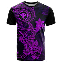Hawaii T Shirt Hammerhead Shark Tattoo Mix Polynesian Plumeria Purple Version - Wonder Print Shop