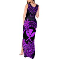 Hawaii Tank Maxi Dress Hammerhead Shark Tattoo Mix Polynesian Plumeria Purple Version - Wonder Print Shop