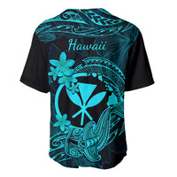 Hawaii Baseball Jersey Hammerhead Shark Tattoo Mix Polynesian Plumeria Turquoise Version - Wonder Print Shop