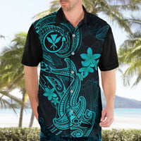 Hawaii Hawaiian Shirt Hammerhead Shark Tattoo Mix Polynesian Plumeria Turquoise Version - Wonder Print Shop