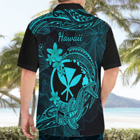 Hawaii Hawaiian Shirt Hammerhead Shark Tattoo Mix Polynesian Plumeria Turquoise Version - Wonder Print Shop