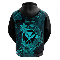 Hawaii Hoodie Hammerhead Shark Tattoo Mix Polynesian Plumeria Turquoise Version - Wonder Print Shop