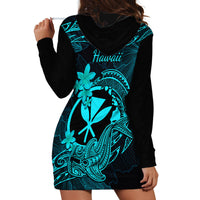 Hawaii Hoodie Dress Hammerhead Shark Tattoo Mix Polynesian Plumeria Turquoise Version - Wonder Print Shop