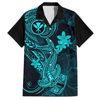 Hawaii Kid Hawaiian Shirt Hammerhead Shark Tattoo Mix Polynesian Plumeria Turquoise Version - Wonder Print Shop