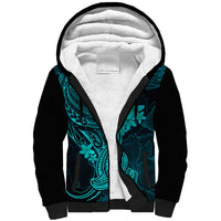 Hawaii Sherpa Hoodie Hammerhead Shark Tattoo Mix Polynesian Plumeria Turquoise Version - Wonder Print Shop