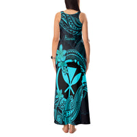 Hawaii Tank Maxi Dress Hammerhead Shark Tattoo Mix Polynesian Plumeria Turquoise Version - Wonder Print Shop