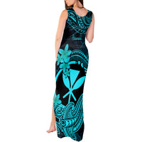 Hawaii Tank Maxi Dress Hammerhead Shark Tattoo Mix Polynesian Plumeria Turquoise Version - Wonder Print Shop