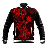 Hawaii Baseball Jacket Hammerhead Shark Tattoo Mix Polynesian Plumeria Red Version - Wonder Print Shop