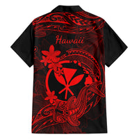 Hawaii Family Matching Long Sleeve Bodycon Dress and Hawaiian Shirt Hammerhead Shark Tattoo Mix Polynesian Plumeria Red Version - Wonder Print Shop