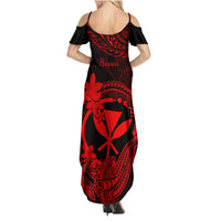 Hawaii Family Matching Summer Maxi Dress and Hawaiian Shirt Hammerhead Shark Tattoo Mix Polynesian Plumeria Red Version - Wonder Print Shop