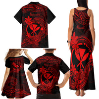 Hawaii Family Matching Tank Maxi Dress and Hawaiian Shirt Hammerhead Shark Tattoo Mix Polynesian Plumeria Red Version - Wonder Print Shop