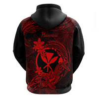 Hawaii Hoodie Hammerhead Shark Tattoo Mix Polynesian Plumeria Red Version - Wonder Print Shop