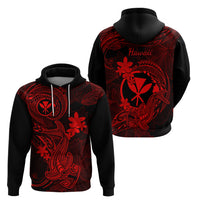 Hawaii Hoodie Hammerhead Shark Tattoo Mix Polynesian Plumeria Red Version - Wonder Print Shop