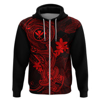 Hawaii Hoodie Hammerhead Shark Tattoo Mix Polynesian Plumeria Red Version - Wonder Print Shop