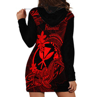 Hawaii Hoodie Dress Hammerhead Shark Tattoo Mix Polynesian Plumeria Red Version - Wonder Print Shop