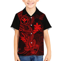 Hawaii Kid Hawaiian Shirt Hammerhead Shark Tattoo Mix Polynesian Plumeria Red Version - Wonder Print Shop