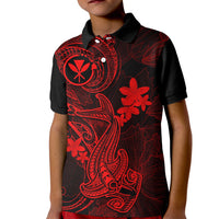 Hawaii Kid Polo Shirt Hammerhead Shark Tattoo Mix Polynesian Plumeria Red Version - Wonder Print Shop